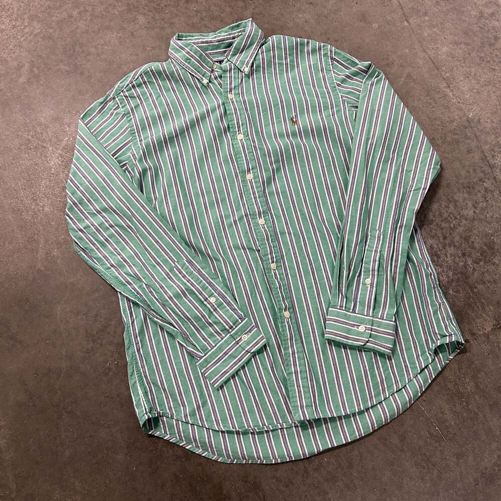 Polo Ralph Lauren Classic Fit Green Striped Long Sleeve Oxford Shirt Large